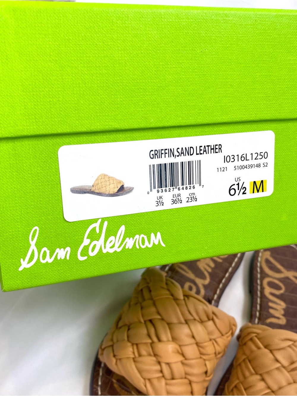 Sam Edelman Woven Leather Slides Sandals Camel Tan Size 6.5 NIB Summer Perfect - Picture 7 of 10